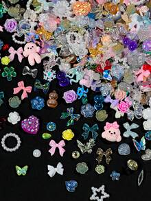 50G/Bag (500-600Pcs) 3D Assorted Mix Color Nail Charms,Multi-Shapes Heart Flower Butterfly Bowknot Shaped Nail Charms,Resin Flatback Nail Art Rhinestones Charms For Manicure Diy Crafts Jewelry Accessories Nail Supplies Nails Nail Gems