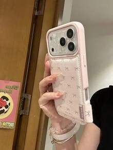 柔软粉色皮革蝴蝶结保护壳，适用于 17 Pro Max、17、16 Pro、14、13、15，防震时尚