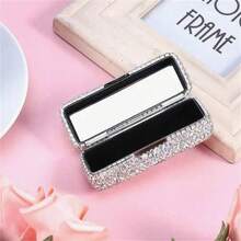 GlossyPop Lipstick Case With Mirror, Bling Crystal Lipstick Case Diamonds Makeup Cosmetic Storage Box Holder For Purse Ladies Fashion (Silver Color) - Bạc - Xem 2