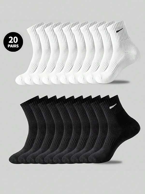 20/10/5 pares de calcetines deportivos cómodos y transpirables para unisex, de estilo universal para todas las estaciones, en blanco y negro, adecuados para uso diario y al aire libre