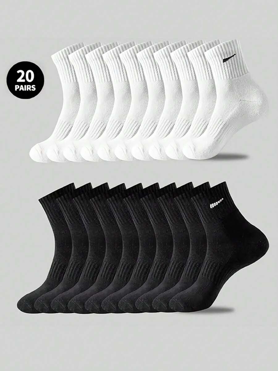 20/10/5 pares de calcetines deportivos cómodos y transpirables para unisex, de estilo universal para todas las estaciones, en blanco y negro, adecuados para uso diario y al aire libre
