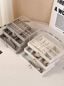 3-Drawer Acrylic Jewelry Box, Transparent Jewelry Organizer For Earrings, Rings, Necklaces, Bracelets, Pendants, Bathroom & Desktop Storage Drawers, Stackable - Multicolor - View 8