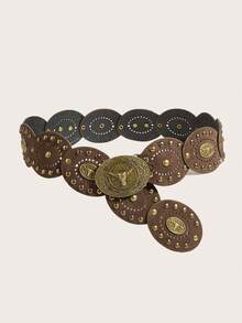 1pc Western Cowgirl Boho Style Women's Belt, Paired With Antique Bronze Metal Leather Belt, Suitable For Autumn, Winter, Spring, Jeans, Halloween, Skirts, Maxi Dresses, Parties, Galas, Outfits - Brown - View 21