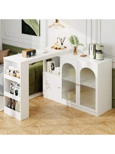 360° Rotating Bar Tafel (Main Body 120 40 97 Cm), Moderne Wit Dining Furniture, Multifunctional Storage Cabinet Glass Door view 8