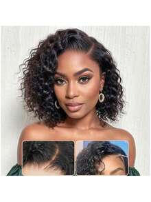 8-16 Inch Short Curly Human Hair Wig 200% Density,Perfect For Daily Use,Curly Hair Wig 13x4 Transparent Frontal Lace Wigs For Women Suitable For All Easy To Wear Short Wet Water Wave Wigs Hair Wig Pre-Plucked Kinky Curly Wave Bob Wig - SNatural - View 6