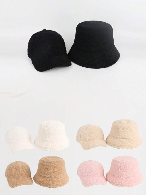 قبعة بيسبول/دلو من الصوف الفرو 2 قطعة للنساء في فصل الخريف/الشتاء، قابلة للتعديل للاستخدام الخارجي والرياضي والمناسبات والسفر والشارع والحفلات