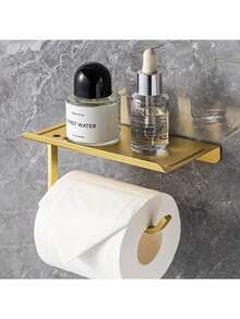 1 pieza Soporte para papel higiénico de aleación de aluminio dorado con soporte para teléfono, adecuado para el baño