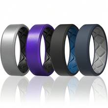 Egnaro Men's Silicone Rings, 7.5mm Wide 2.5mm Thick Rubber Bands For Him, Ergonomic Beveled Edge Two Tone Waterproof Workout Accessories{Inchcolor_nameinch:InchSETR2-Silver/Blackinch,Inchsize_nameinch:InchBlack/ElegantBlueinch} - SETR2-銀色/黑色 - 查看 1