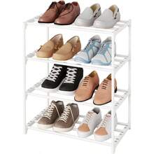 - Estante pequeo apilable para zapatos, soporte estrecho para nios, estante de almacenamiento de metal para 6 a 8 pares de zapatos, entrada y clset pasillo 3 niveles, negro - 4 niveles + Blanco - Ver 2