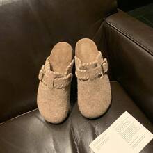 Chaussures pour femmes avec boucle chaude, semelle épaisse, chaussures en laine , pantoufles à bout fermé, vêtements d'extérieur pour femmes automne hiver - Gruau - Voir 1