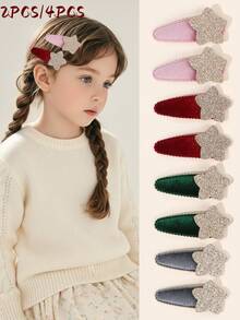 2 Stück/4 Stück glitzernde Stern BB Clips Samt Haarschmuck süß und niedlich für den Alltag