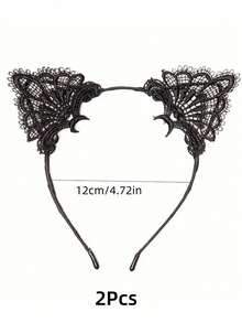 1Pc Women's Gothic Black Lace Cat Ear Headband With Gold Bell & Bowknot - Cute Fashion Hair Accessory For Makeup, Skincare & Casual Wear ,Hair Hoop Hairband For Women