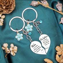 2pcs Stainless Steel Heart Shape Keychain Set - Mom And Daughter Matching Pendant, Perfect Gift For Mother's Day, Birthday, Special Occasions Car Accessories Bag Charm School Letter Cute Goth Y2k - Silver - View 10