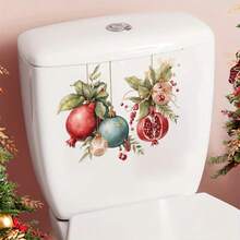 1 pieza Pegatina navideña para ventana - Adornos navideños con granada y bolas - Fácil de aplicar, decoración moderna para el hogar, sala de estar, balcón - Perfecto para decoración navideña, pegatinas autoadhesivas para ventanas, pegatinas navideñas para ventanas, papel para ventanas, pegatinas para ventanas, decoraciones navideñas, carteles para ventanas, regalo navideño