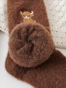 1/3/5 Pairs Women's Embroidered Plush Socks, Thick Warm Floor Socks, Cartoon Warm Sleeping Socks, Fashionable & Versatile, Coffee Color