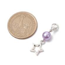 10 pezzi, 10 colori, ciondoli a forma di stella in lega, perle acriliche e moschettoni a gancio per decorazioni di borse, colori misti, 37,5 mm, 1 pezzo per colore