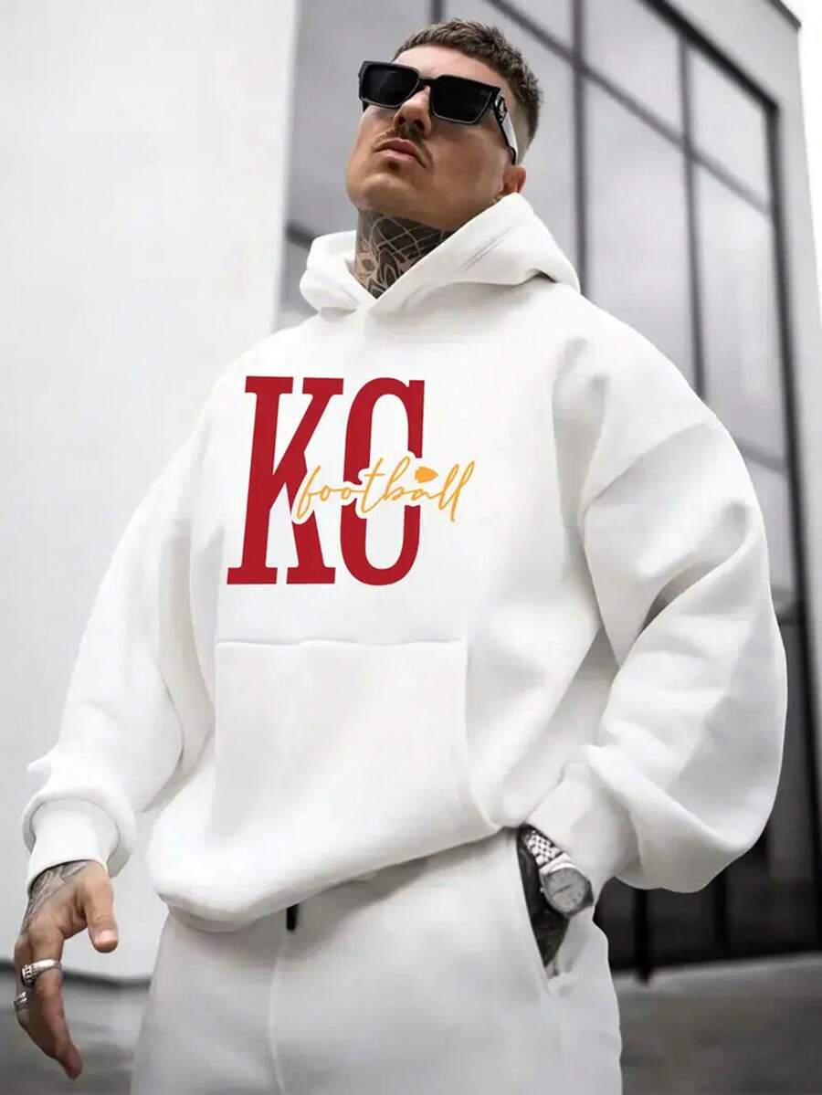 KC Football Hoodie | Men's Fleece Sweatshirt | Winter Warmth | Unisex Design | New Arrival | Perfect Back-To-School Gift | Soft & Cozy Material | Stylish Sportswear,Fall Hoodies,Men's Fall Clothes,Street Wear,Halloween,Mens Hoodies,Y2k Clothes,Jesus Hoodie,Thanksgiving Day,Nightmare Before Christmas,Christmas - White - View 1
