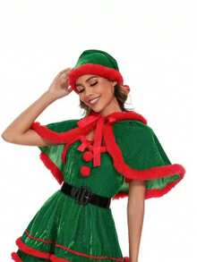 1 Xale para Banquete de Natal, Capa com Capuz para Cosplay Feminino, Xale Curto de 35cm, Fantasia de Chapeuzinho Vermelho, Bruxa e Vermelho, Verde Escuro, Verde Grama para Carnaval, Ano Novo e Festas