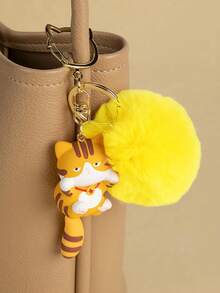 1 buah Gantungan Kunci Kucing Lucu, Pom-Pom Berbulu Kawaii, Liontin Ekor Gantung Resin Kartun, Gantungan Kunci Jepitan Warna Emas, Aksesori Tas Estetik, Hadiah - MultiWarna - View 9