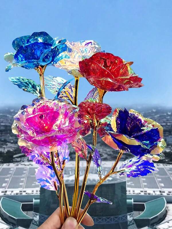 1/5/10 Stücke künstliche Plastikrose mit Stiel, bunte Blume, Valentinstag künstliche Blume, romantische Blumendekoration für Zuhause, Hochzeits-, Geburtstags-, Jahrestags-Geschenk, für Feste, Feiertage und Partydekoration, Valentinstag