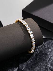 1pc Cubic Zirconia Fully Paved White Gold/18K Gold Plated Luxury Unisex Hip Hop Bracelet, Gift For Party, Wedding, Suitable For Daily Wear