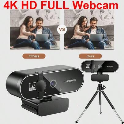 4K Full HD Webcam With Microphone Autofocus 8MP Website Camera For Windows PC Laptop IOS  External Web Cam Video Calling