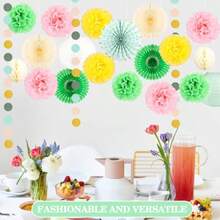 21 Pcs Hawaiian Summer Pool Party Decorations Luau Party Decorations Paper Lanterns Hanging Paper Fan Honeycomb Balls Tissue Pom Poms Flowers For Hawaiian Luau Trcal Beach Wedding Baby Shower - 粉紅色綠色黃色 - 查看 4