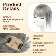 Hair Toppers For Women Real Human Hair, 360°3D Cover Toppers Hairpieces For Women With Thinning Crown Wispy Clip In Bangs Realistic Scalp Hairline  For Halloween And Christmas Parties Dinners Daily Life Travel Etc Suitable - SA01 - Xem 7