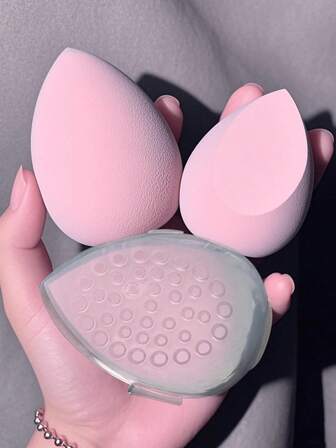 3 件化妆海绵架，独立式化妆蛋收纳盒，便携耐用塑料，非电动收纳盒
