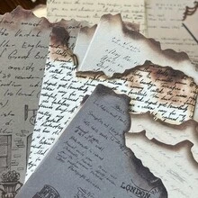 30pcs/Pack Vintage English Phrase Handwritten Burned Craft Asymmetrical Edge Scrapbooking Paper, Retro Music Notes, Letters, Butterflies, Distressed Diary & Journal Decorative DIY Background Material
