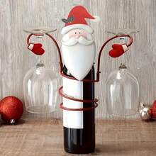 Christmas Wine Bottle & Glass Holder Set - Festive Santa And Snowman Design, Perfect For Holiday Table Decor & Gift-Giving - Multicolor - View 2