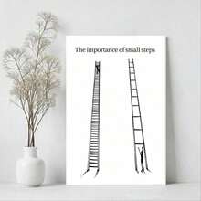 1pc Framed Canvas Wall Art, The Importance Of Small Steps, Motivational Art Print Canvas Poster Painting Room Wall Decor, Ideal Gift For Bedroom Living Room Hallway Dorm, Ready To Hang - 白色 - 查看 2