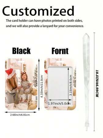 1pc Customized Vertical Card Holder With Double-Sided Photo Pattern, White Card Case | DIY Card Holder | Personalized Card Holder | Couple Card Holder | Customized Gift | Customized Work Card Holder | Customized Campus Card Holder | Student Card Holder | Customized Bus Card Holder, Comes With White Leather Keychain Or Retractable Carabiner