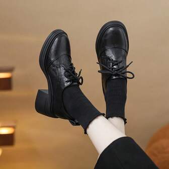 Soft Leather Thick-Sole Loafers For Women, New Preppy Style Lace-Up Soft Bottom Anti-Slip Flats