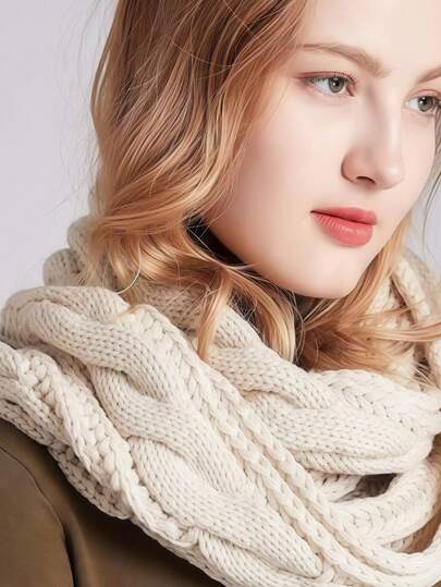 1 peça de cachecol feminino elegante em malha trançada, grosso, feito à mão, macio e quente para caminhadas ao ar livre e uso diário