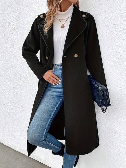 Women's Fashion Commuter Minimalist Versatile Double-Breasted Overcoat, Suitable For Daily Wear And Home, Autumn/Winter