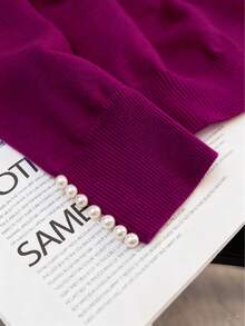 GIGOGOU 时尚串珠女式秋冬保暖毛衣休闲基本款长袖针织上衣秋季衣服别致 - 紫色 - 查看 7