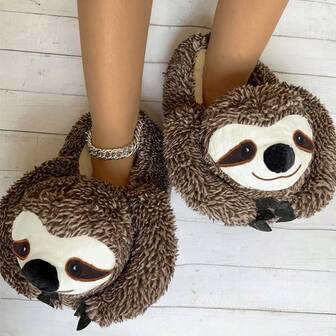 2026 Autumn/Winter & Spring Festival New Cartoon Thermal Slippers, Halloween & Christmas Gift, Women's Cute Plush Warm Comfortable Lightweight Non-Slip Thick Sole Home Party Couples Brown Sloth Indoor Warm Winter Shoes