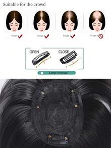 假发刘海，头顶合成假发，短直发，8英寸，头顶替换片，女士日常使用