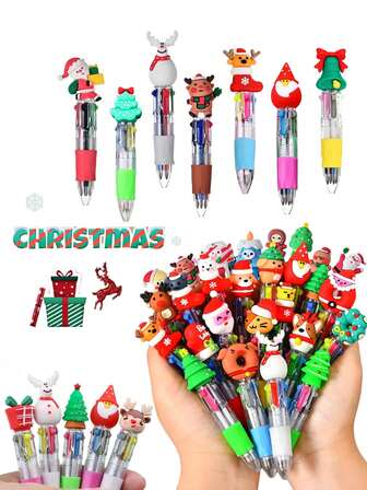 20支装圣诞迷你卡通多色笔套装，是圣诞派对、生日和儿童庆祝活动的完美之选，也是理想的婴儿洗礼礼物、圣诞礼物或圣诞袜填充物。适合儿童、男孩和女孩。这款趣味礼品套装包含可爱的墨水笔，为您带来独特的圣诞惊喜。（透明管装）