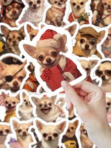 Conjunto de 55 adesivos fofos e divertidos de cachorros Chihuahua - Adesivos adoráveis de animais de estimação para celular, laptop, garrafa de água, álbum de recortes, presente ideal para adolescentes e amantes de cães. - Multicolorido - Ver 3