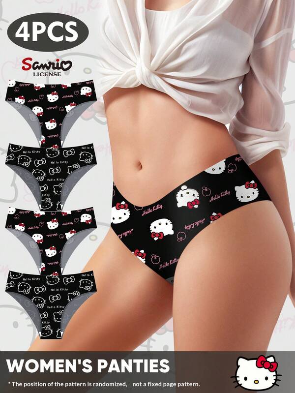 Sanrio 4pcs/Pack Sanrio Hello Kitty Low-Rise Printed Seamless Briefs For Women
