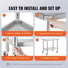 Stainless Steel Work Table 35 X 24 X 33 Inch, 700 LBS Load Capacity With 4 Wheels, 3 Adjustable Height Levels, Heavy Duty Food Prep Worktable For Commercial Kitchen Restaurant, Silver - 35 X 24 X 33 Inch - View 6