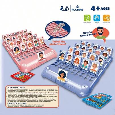 لعبة الذاكرة التفاعلية الكلاسيكية "من هو؟" ألعاب الألواح العائلية المسلية، لعبة تخمين مونتيسوري مضادة للإجهاد، لعبة تعليمية هدية للأطفال. ألعاب منطقية للتفكير، لعبة ألواح عائلية "من أنا؟" لعبة ذكاء وتعليمية