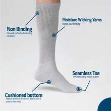 Mens Diabetic Over The Calf Socks Knee Premium Cotton High Socks - Grey - View 4