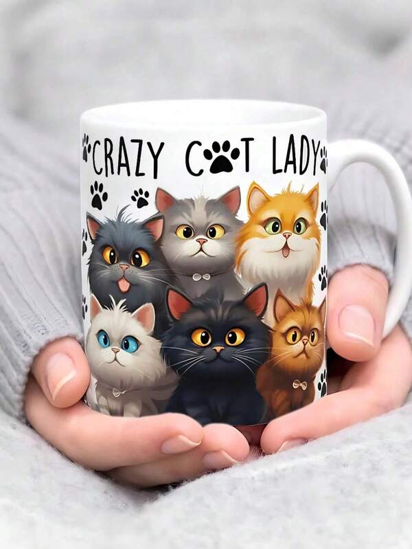 1 PIEZA Taza de café de cerámica de 11 onzas - Solo lavado a mano, libre de bisfenol A, aislada, reutilizable, taza de café con estampado de gato lindo, adecuada para múltiples usos - Regalo perfecto para entusiastas de los gatos en Navidad, Acción de Gracias, Día de San Valentín, Día del Padre y Día de la Madre, ideal para jugo, leche, café - Regalo perfecto de cumpleaños y festividades para la familia, regalo para él, taza divertida
