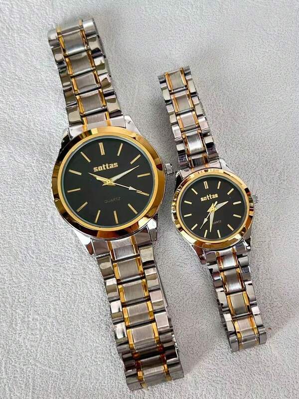1 Pair Ultra-Thin Gold Waterproof Couple Watches, Korean Fashion Minimalist Luxury Business Casual Stainless Steel Quartz Wristwatches