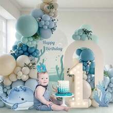 126 piezas Kit de arco de globos submarino, incluye globos de látex en colores azul pálido, blanco arena, verde claro y azul mar, adecuado para decoración de baby shower y fiesta de cumpleaños con tema oceánico - Multicolor - Ver 6