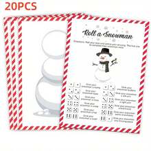 20pcs/Set Snowman Rolling Game, Dice Rolling Game, Winter Family Christmas Activity Game, Holiday Game, Snowman Drawing Game, Classroom Game, Holiday Classroom Game, Double-Sided Printed Card Game Set