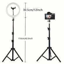 [10 英寸 LED 自拍环形灯] 10 英寸 LED 自拍环形灯，带可调节三色 | USB 供电，43 英寸三脚架和手机支架，适用于直播、摄影、化妆、视频、室内使用，兼容手机和相机